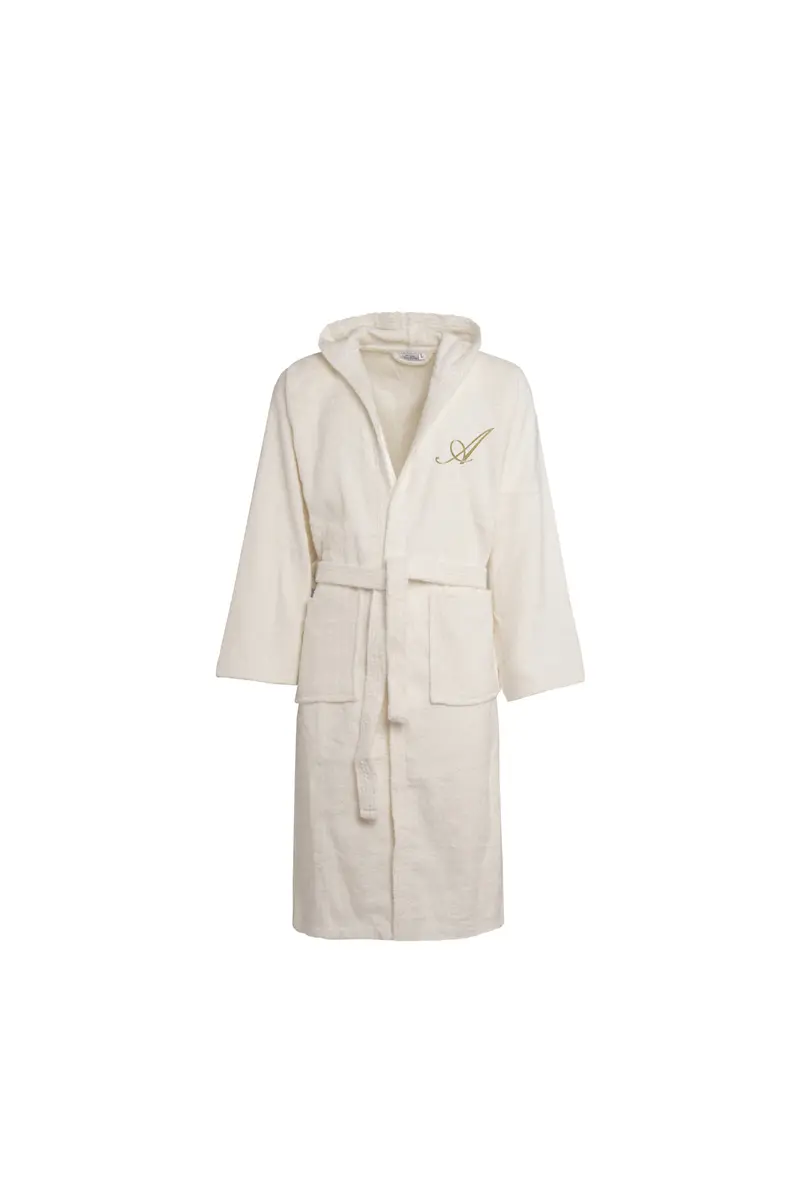 Accappatoio Sciallato Doccia Bagno soffice morbido assorbente resistente cotone PANNA con Iniziale Ricamata