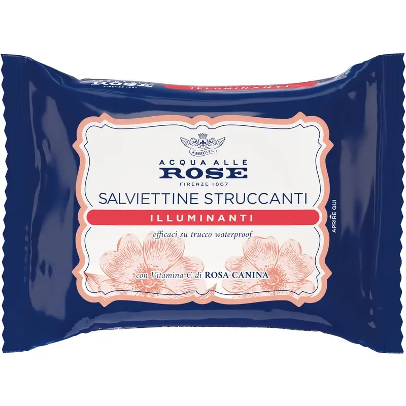 ACQUA ALLE ROSE 20 SALVIETTE STRUCCANTI ILLUMINANTI CON VITAMINA C DI ROSA CANINA