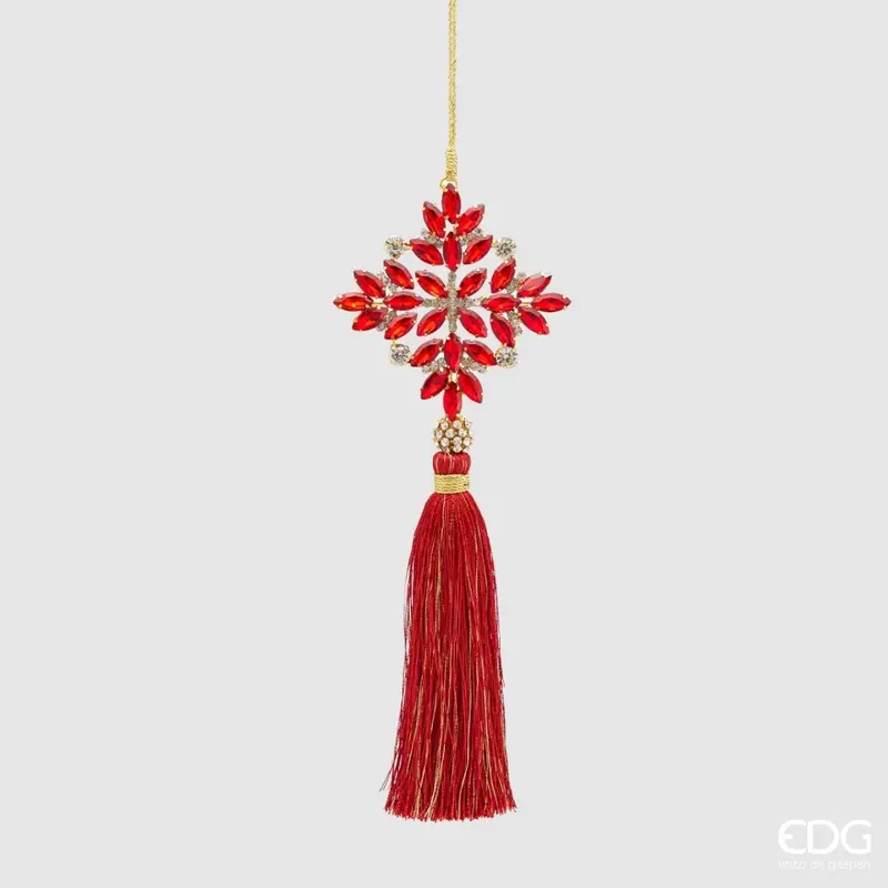 Addobbo per albero di natale fiocco di neve con nappa red | Rohome