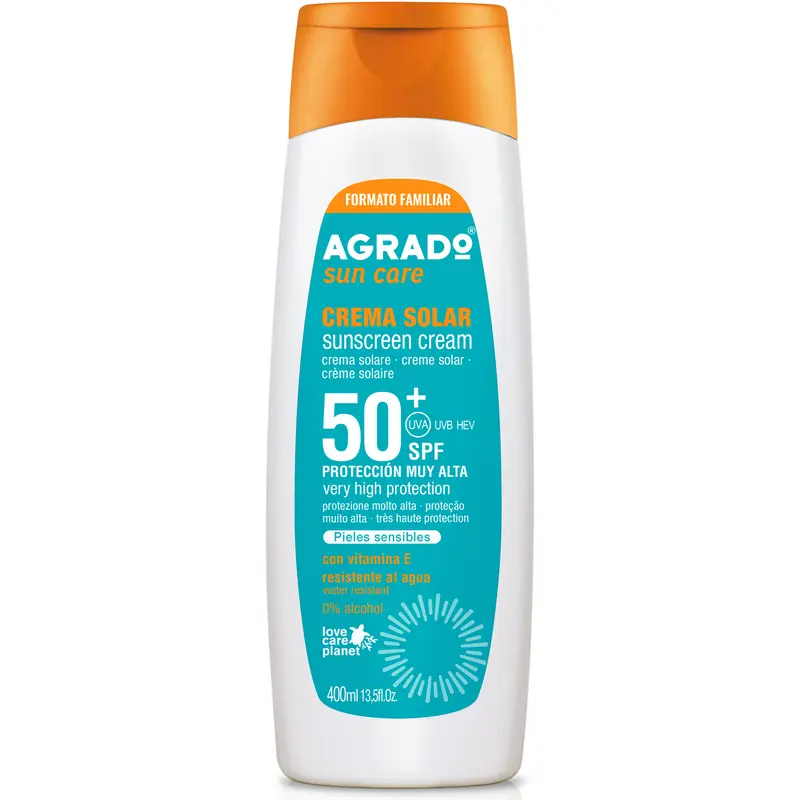 AGRADO SOLAR CREMA SPF50+ PELLI SENSIBILI CON VITMINA E RESISTENTE ALL'ACQUA 400 ML