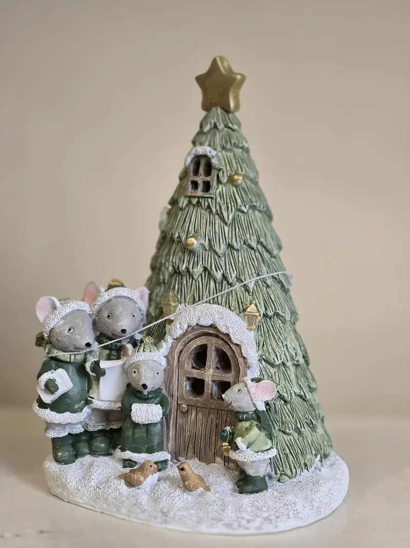 Albero di Natale con topolini con luci led 12x11x17 cm