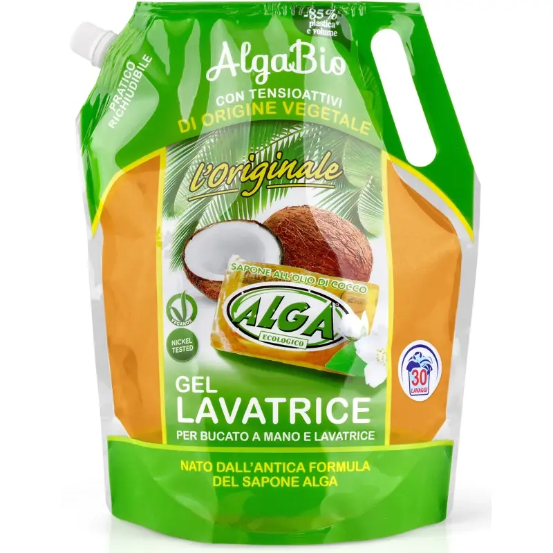 ALGA BIO L'ORIGINALE GEL LIQUIDO PER BUCATO A MANO E LAVATRICE ALL'OLIO DI COCCO BUSTA 30 LAVAGGI 1500 ML