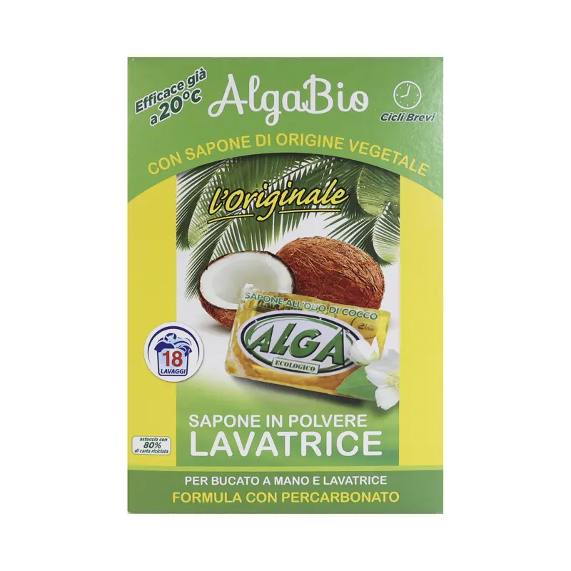 ALGA BIO L'ORIGINALE SAPONE BUCATO IN POLVERE BUCATO LAVATRICE E PER BUCATO A MANO OLIO DI COCCO 18 LAVAGGI 990 grammi