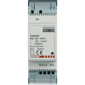 Alimentatore Compatto BTicino Terraneo 346030 - 230VAC 2 Moduli con Adattatore Video