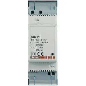 Alimentatore Supplementare BTicino Terraneo 346020 - 230VAC 2 Moduli DIN 27VDC