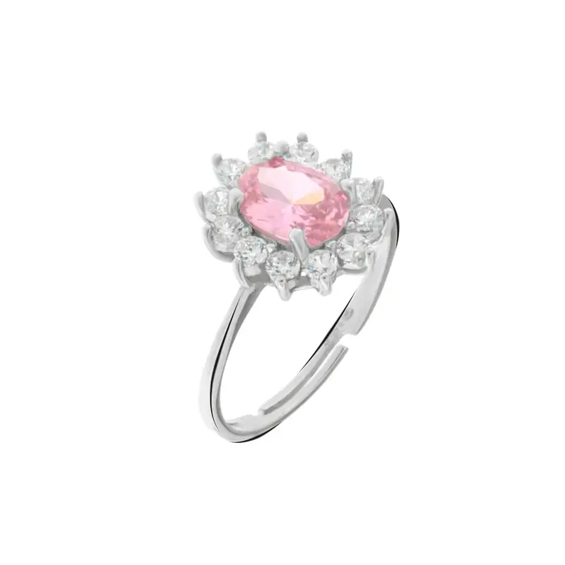 Anello in Argento solitario con zirconi bianchi e rosa | Rohome