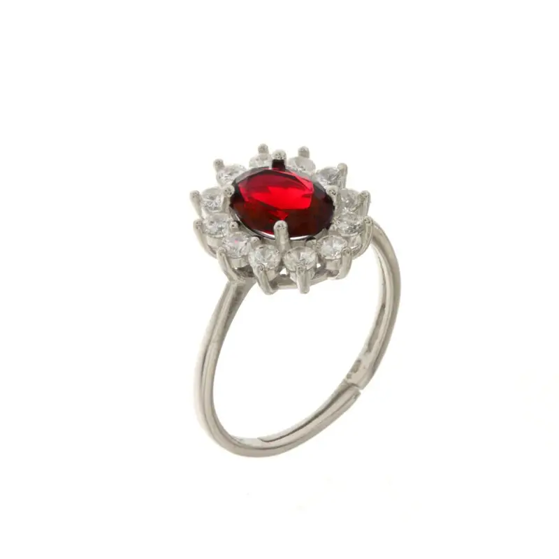 Anello in Argento solitario con zirconi bianchi e rosso | Rohome