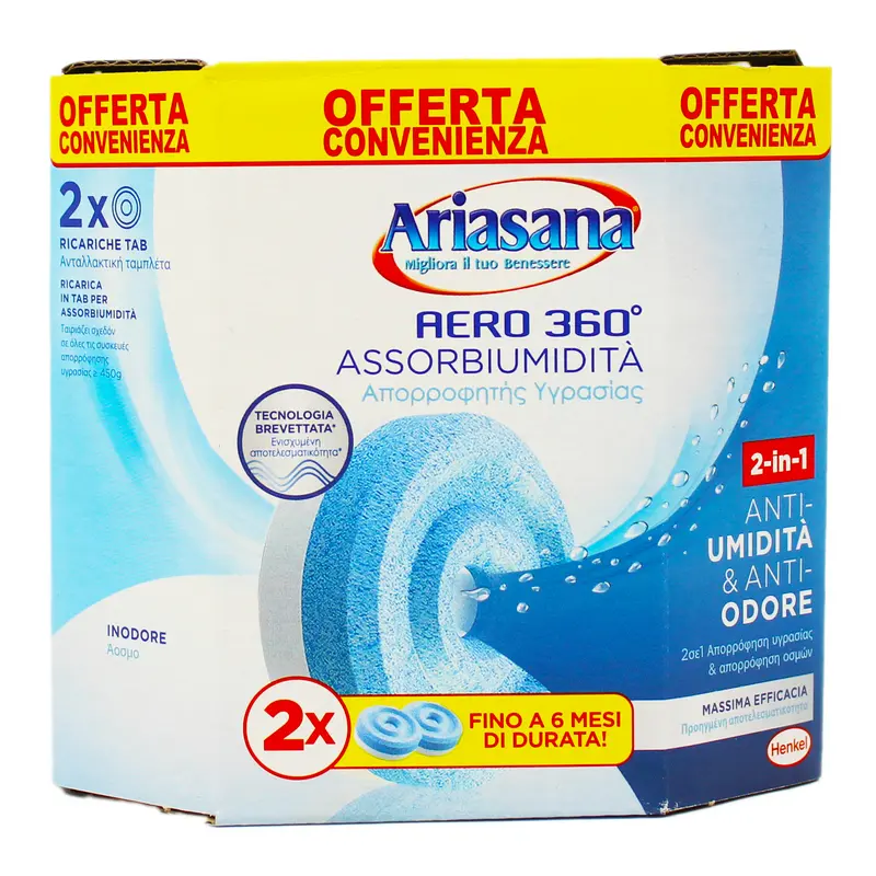 ARIASANA ASSORBIUMIDITA' AERO 360° TAB RICARICA INODORE 450 GRAMMI 2 PZ