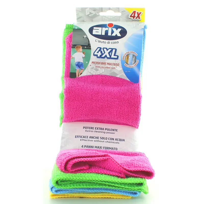 ARIX PANNO MICROFIBRE MULTIUSO 4 PZ XL MISURA 36x38cm COLORI ASSORTITI