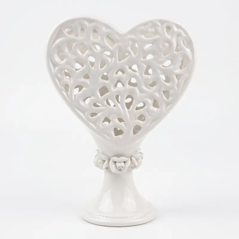 Arte di Nacchi Porta Candela a Cuore in Ceramica H20 L15 P7 cm