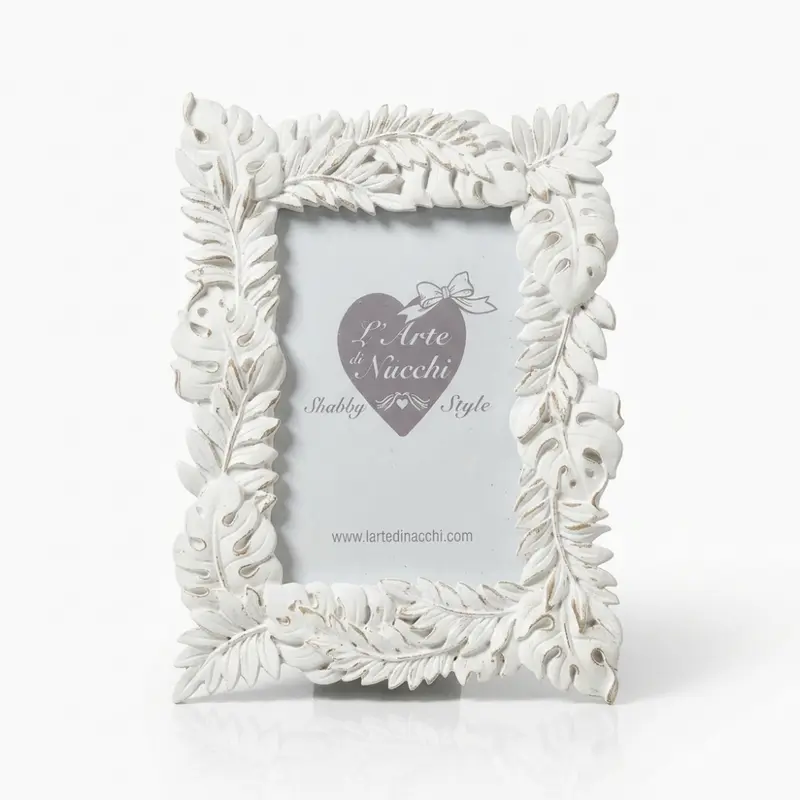 Arte di Nacchi Portafoto Foglie Shabby Bianco 3 Misure Cornice