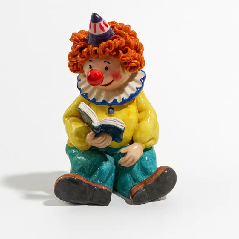Arthesiana Clown con Libro Ceramica Dipinta a Mano 18x11x13 cm