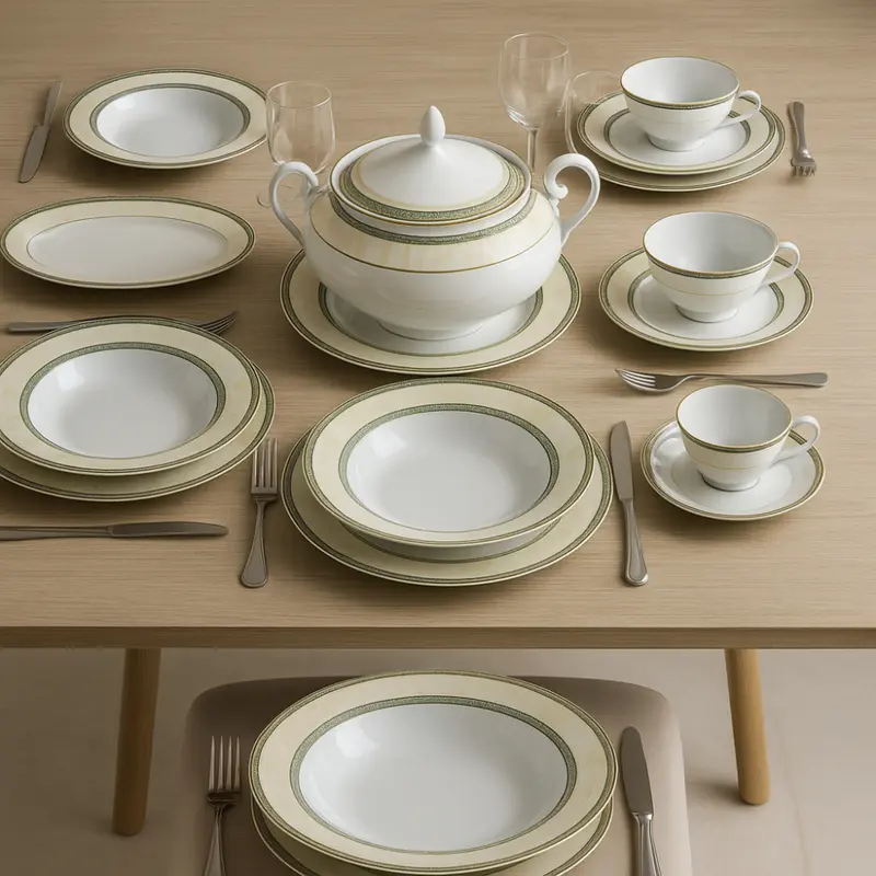 Atelier Sarti Set Tavola 34 pz Damasco Verde Oro 24 kt