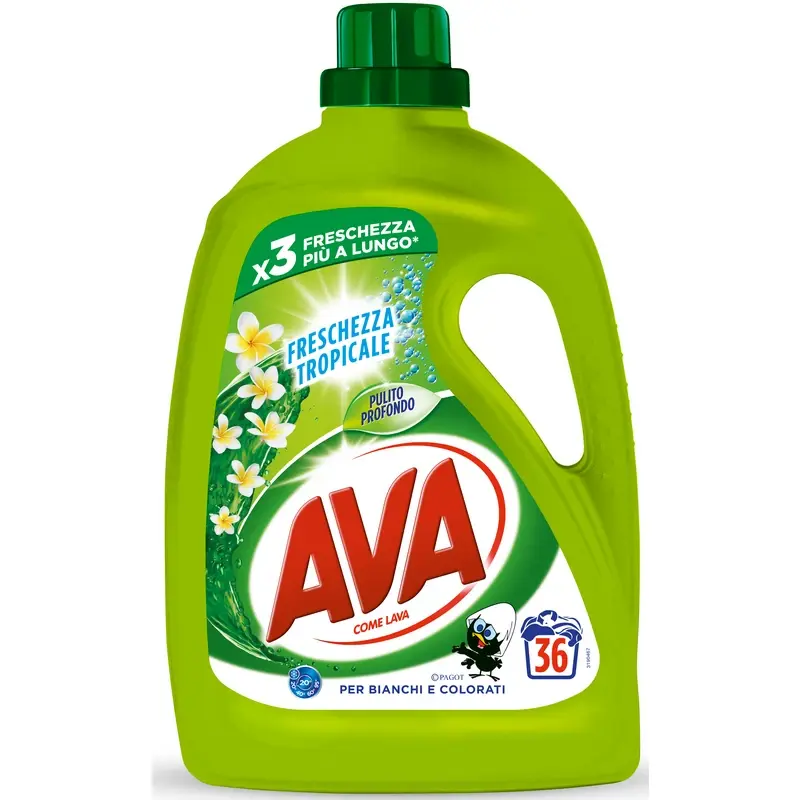 AVA DETERSIVO LIQUIDO BUCATO LAVATRICE e A MANO FRESCHEZZA TROPICALE CAPI BIANCHI E COLORATI 36 LAVAGGI