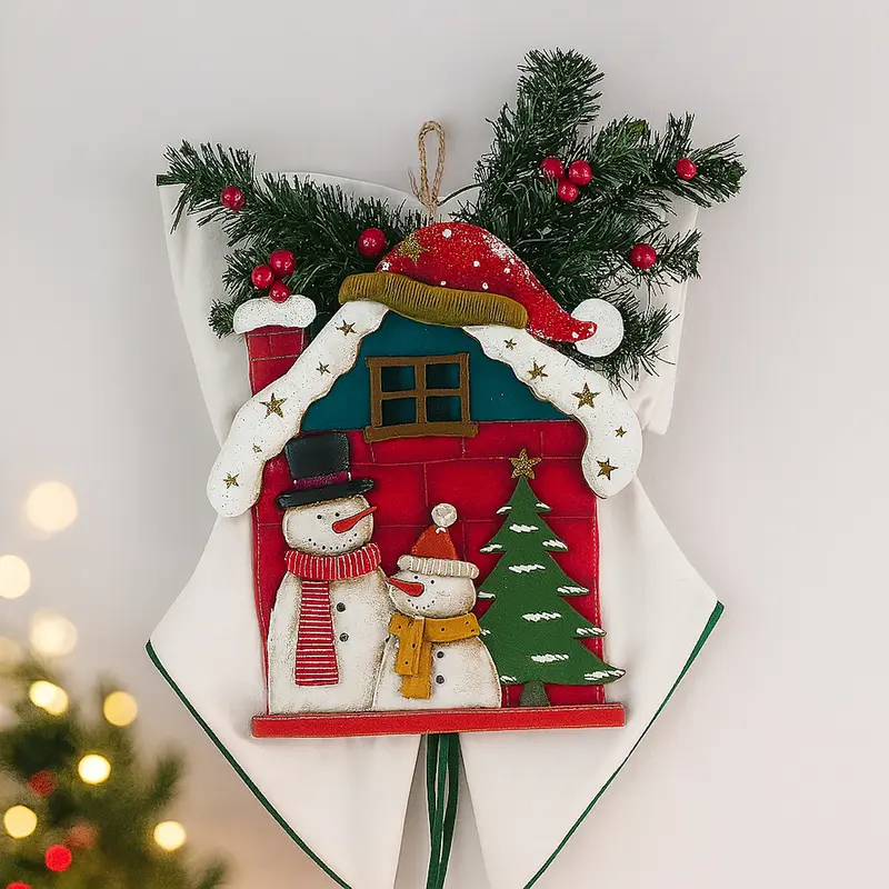 Babbomatto Fuoriporta Legno Pupazzo Neve con Fiocco 50x37 cm