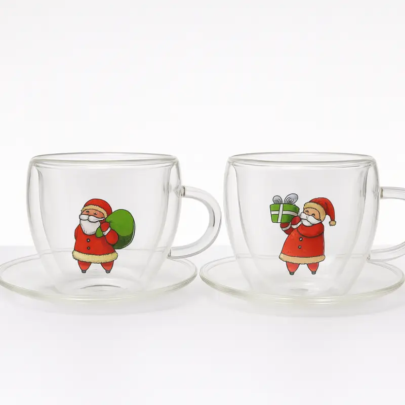 Babbomatto Set 2 Tazzine Cuore Santa Claus Borosilicato Ø11.5 + 6.5x9.5