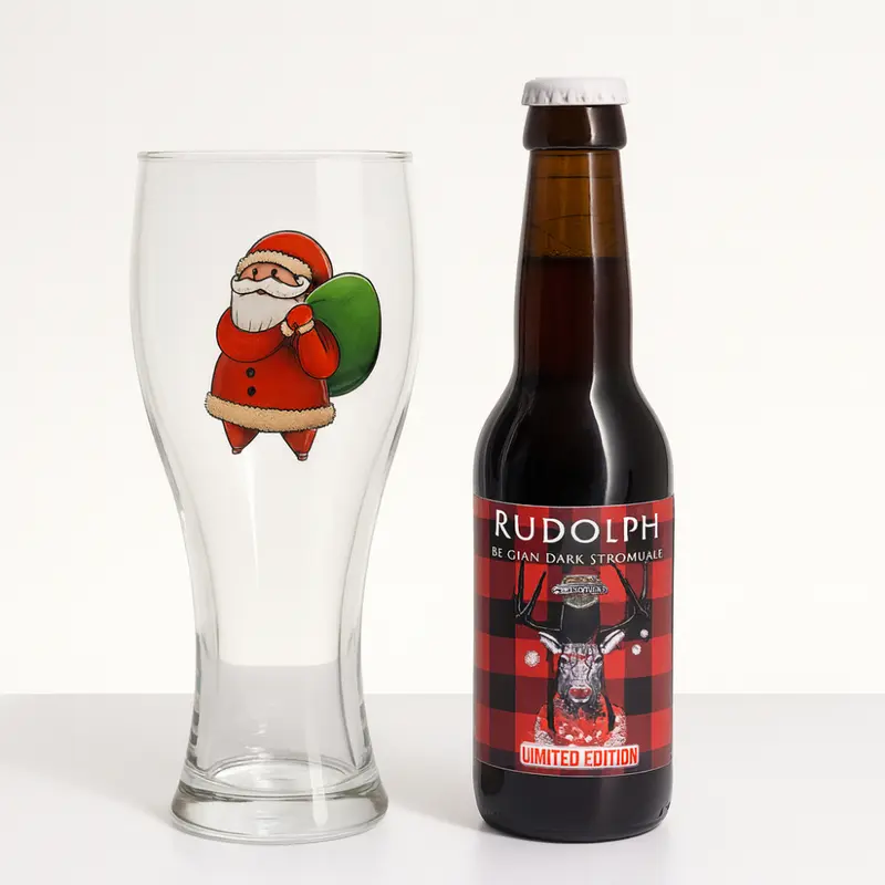 Babboomatto Rudolph Set Bicchiere Birra + Bottiglia 33 cl H 18x9 cm