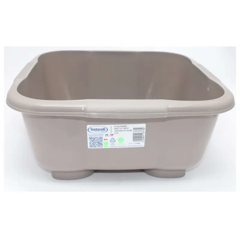 Bacinella Quadrata Con Tappo Tortora - 34X34X14,8 Cm