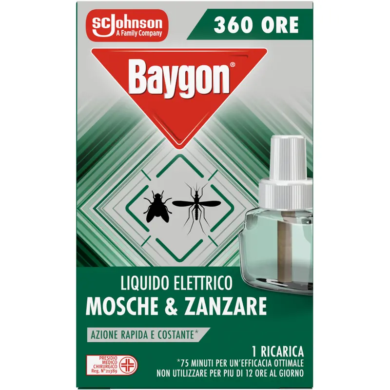 BAYGON LIQUIDO ELETTRICO RICARICA MOSCHE ZANZARE 360 ORE 31 ML