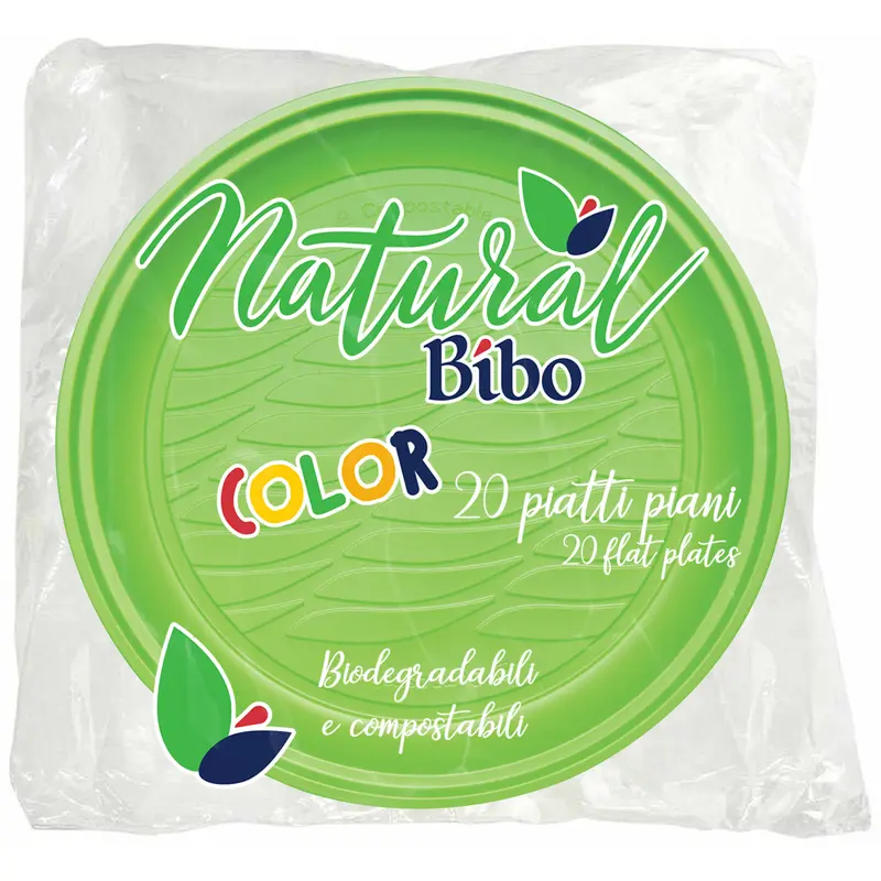BIBO NATURAL 20 PIATTI PIANI VERDI DM 21,5 BIODEGRADABILI E COMPOSTABILI