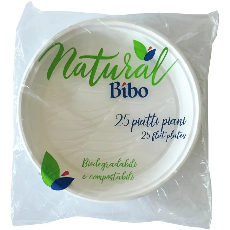BIBO NATURAL 25 PIATTI PIANI BIANCHI IN BIOPLASTICA DIAMETRO 21,5 CM