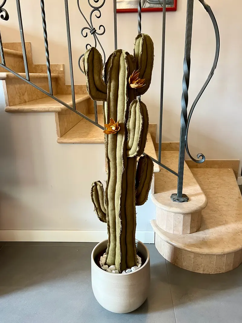 Big cactus in cotone verde - altezza circa 112 cm - completo di fiori (staccabili) - in pronta consegna - SPEDIZIONE GRATUITA