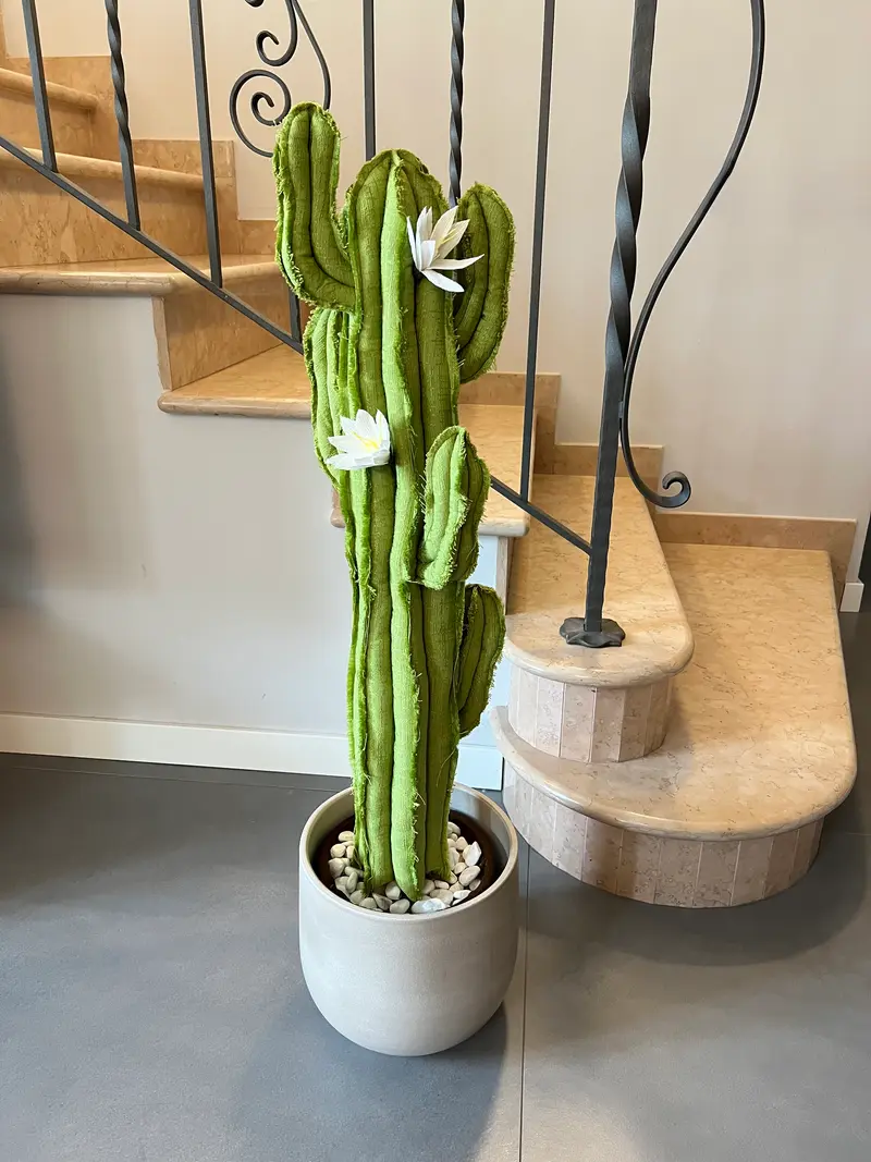 Big cactus in cotone verde chiaro -  altezza 102 cm - completo di fiori (staccabili) - DISPONIBILE SU ORDINAZIONE - TEMPO DI CONSEGNA