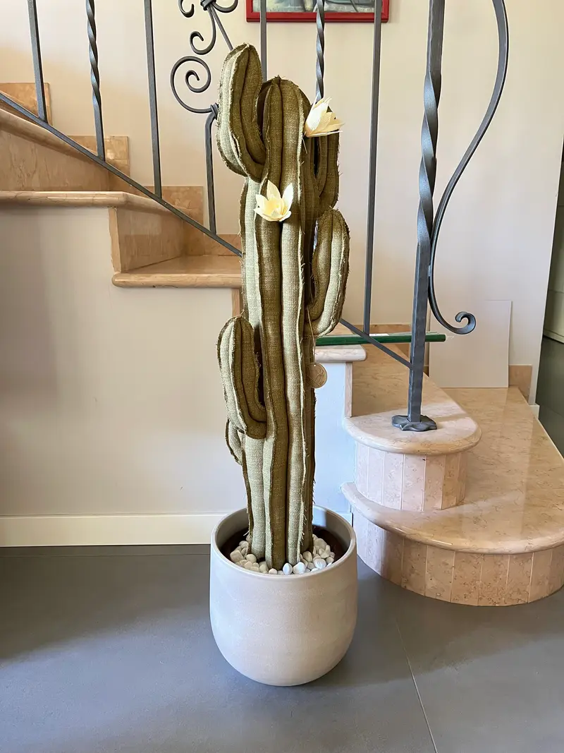 Big cactus in cotone verde mélange -  altezza 102 cm - completo di fiori (staccabili) - in pronta consegna - SPEDIZIONE GRATUITA