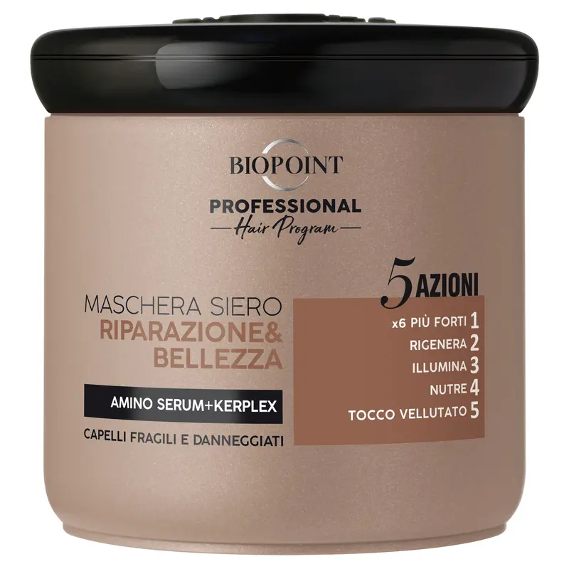 BIOPOINT PROFESSIONAL MASCHERA SIERO RIPARAZIONE E BELLEZZA 5 AZIONI CAPELLI FRAGIL E DANNEGGIATI AMINO SERUM+KERPLEX 400 ML