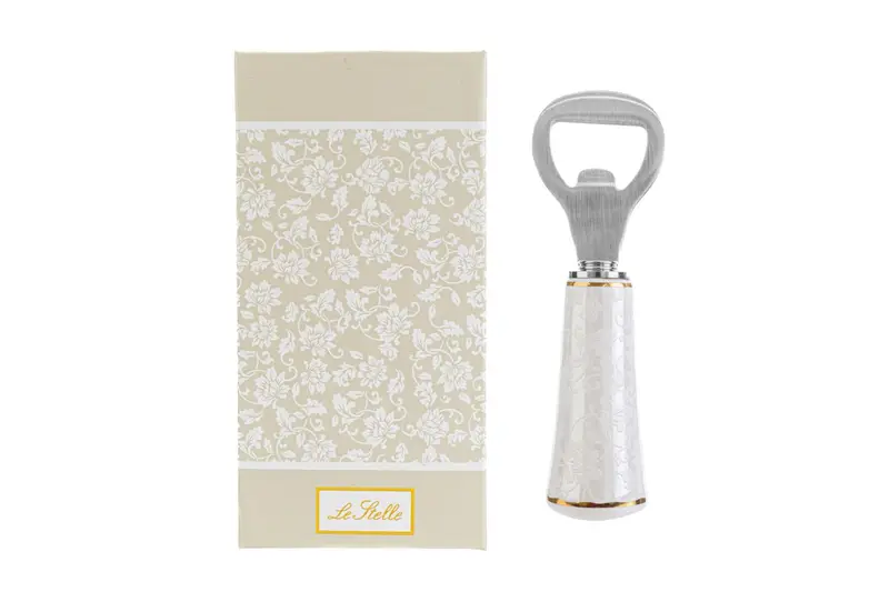 Bomboniera apribottiglia ceramica white e gold | rohome