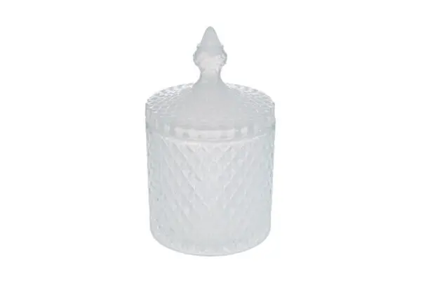 Bomboniera contenitore in vetro bianco rombi h.17,5 cm| Rohome