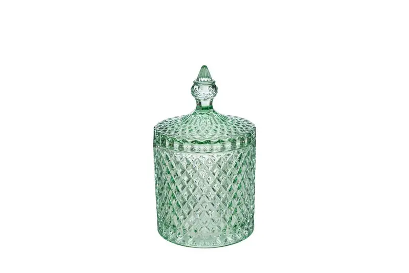 Bomboniera contenitore in vetro verde rombi h.13,5 cm| Rohome