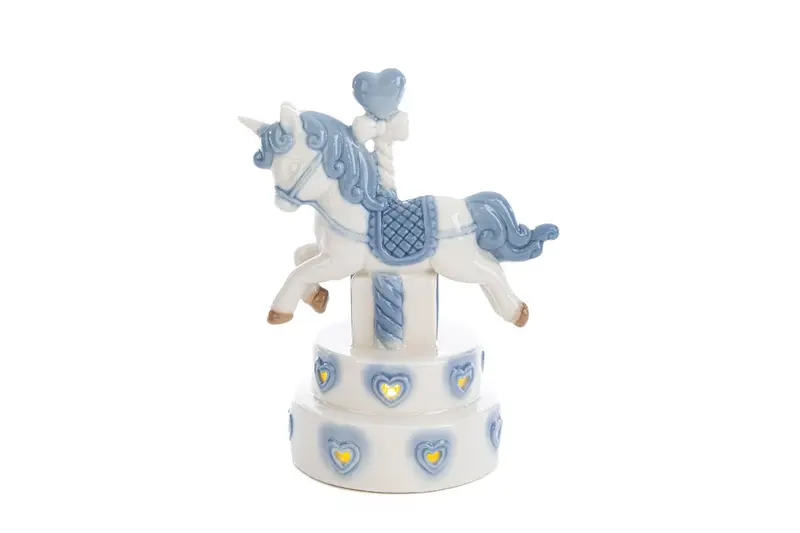 Bomboniera giostrina led cavallo in porcellana celeste | rohome
