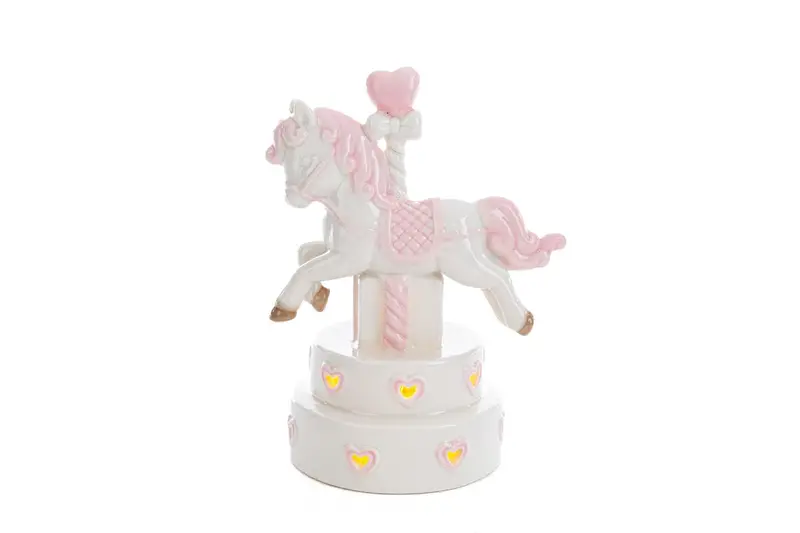 Bomboniera giostrina led cavallo in porcellana rosa grande | rohome