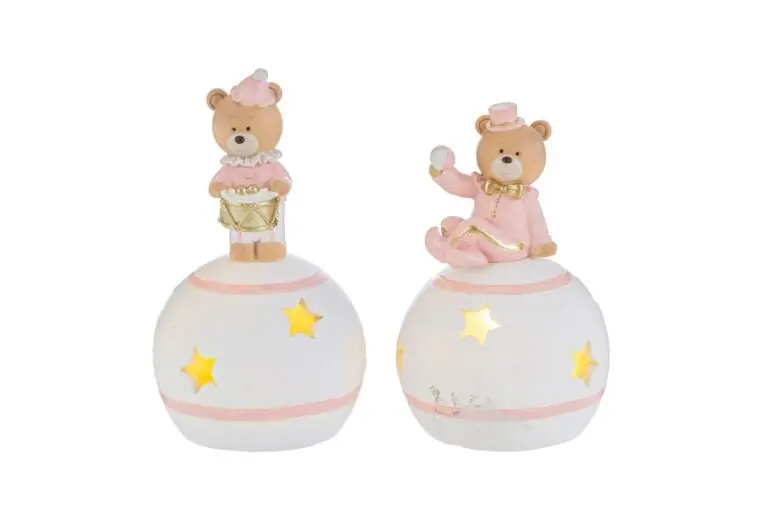 Bomboniera orsetto su sfera led in resina rosa | Rohome