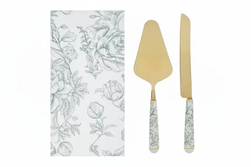 Bomboniera Set 2 pz taglia torta in porcellana fiori verde | Rohome
