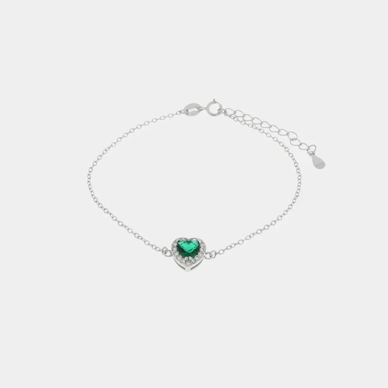 Bracciale in argento con cuore verde zirconato  | Rohome