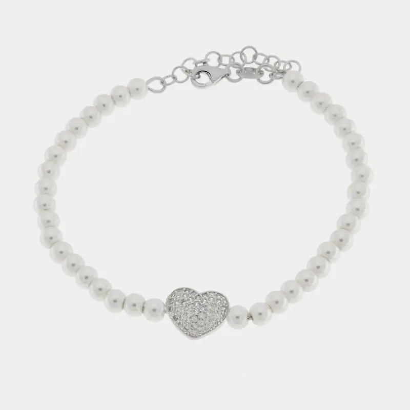Bracciale in argento con perle cuore pieno | Rohome