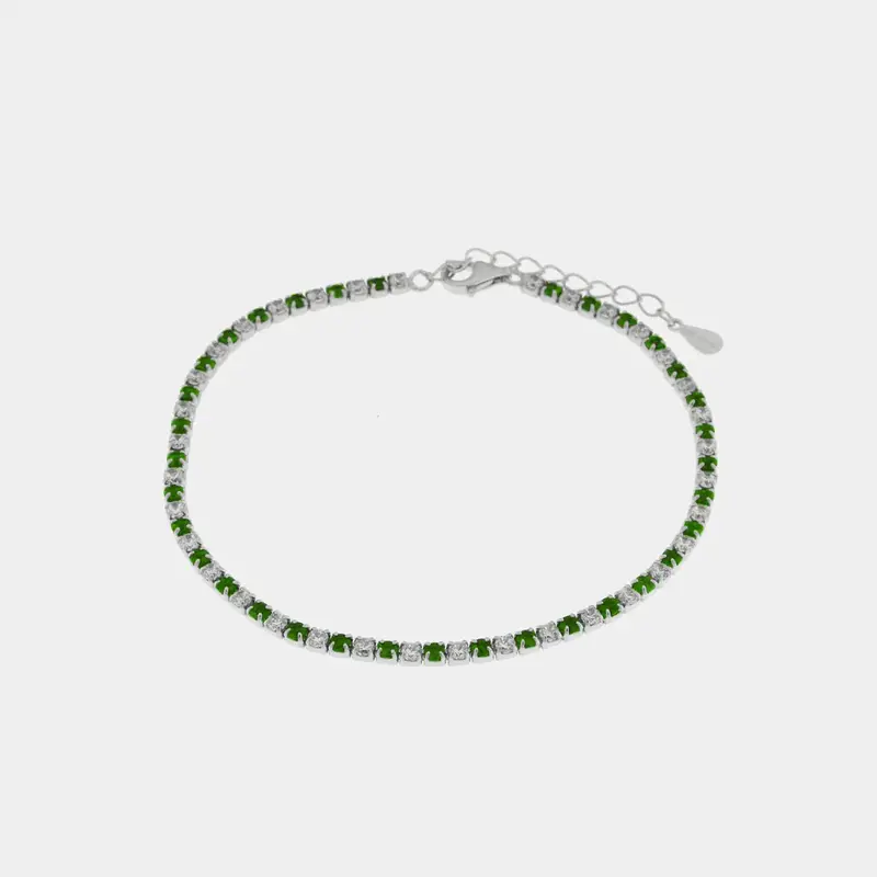 Bracciale in argento con zirconi trasparenti e verdi | Rohome