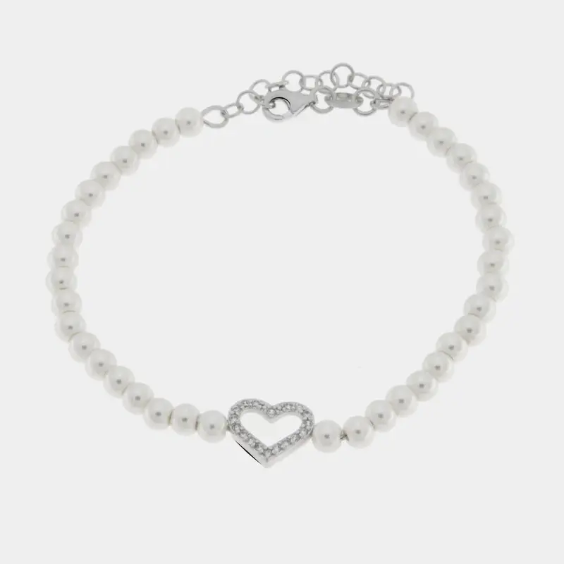 Bracciale in argento in perle con cuore e zirconi | Rohome