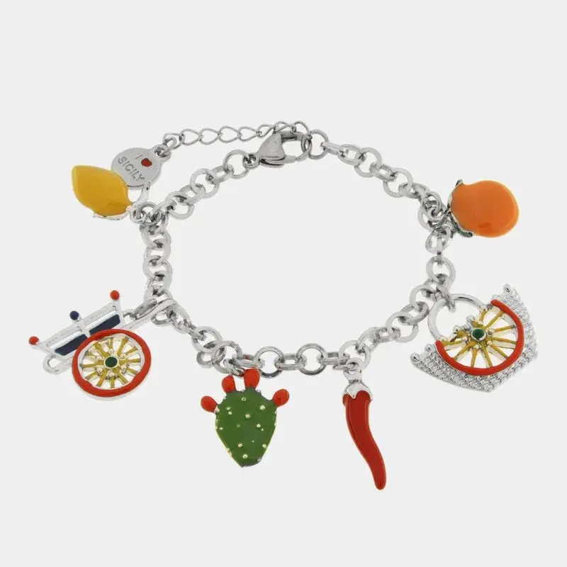 Bracciale in metallo con charm siciliani | Rohome