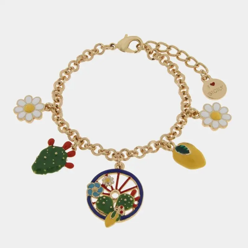 Bracciale in Metallo con ciondoli Siciliani e ruota carro | Rohome