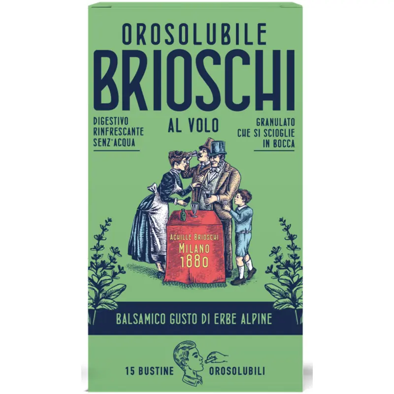 BRIOSCHI DIGESTIVO OROSOLUBILE BALSAMICO GUSTO ERBE ALPINE GRANULATO CHE SI SCIOGLIE IN BOCCA 15 BUSTINE
