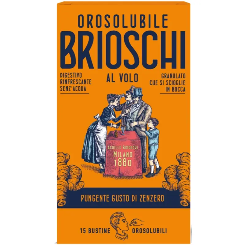 BRIOSCHI DIGESTIVO OROSOLUBILE GUSTO ZENZERO GRANULATO CHE SI SCIOGLIE IN BOCCA 15 BUSTINE