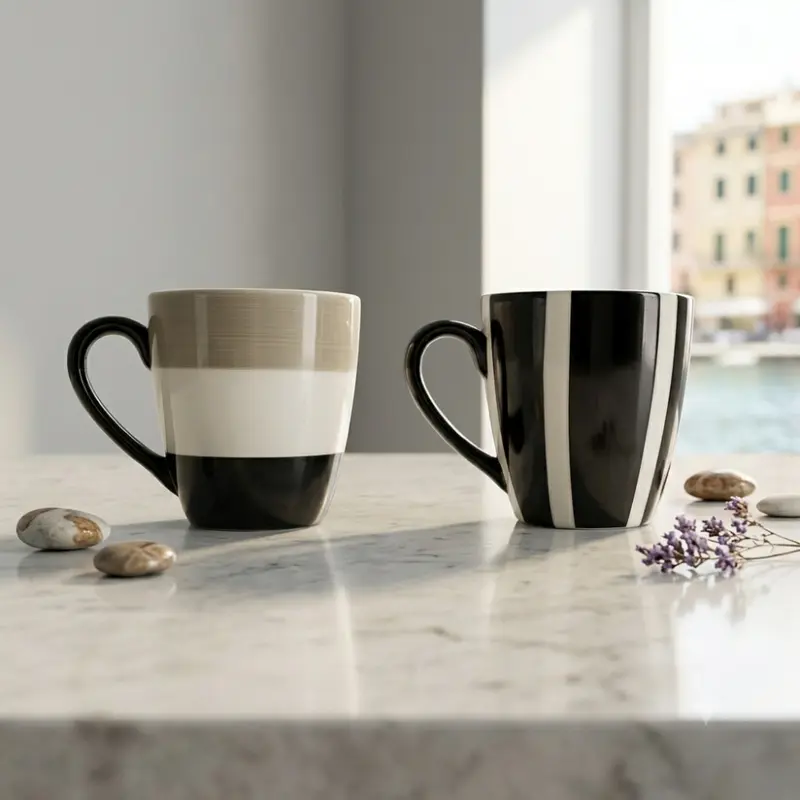Bruno Evrard Mug 2pz Coppia Ceramica Black & White Design Moderno