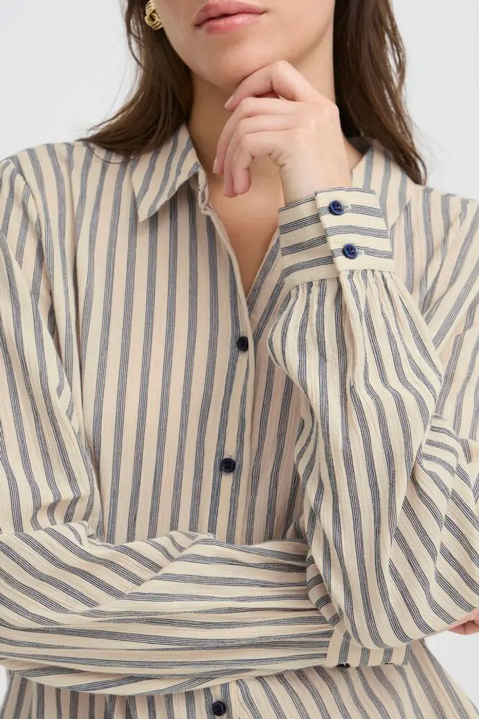 BYoung - Camicia Ecru righe blu
