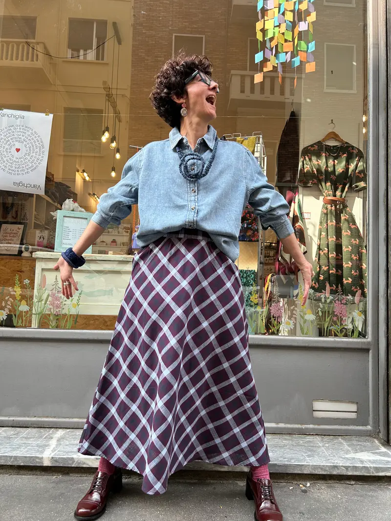 BYoung - Gonna Scozzese Bordeaux e Azzurro