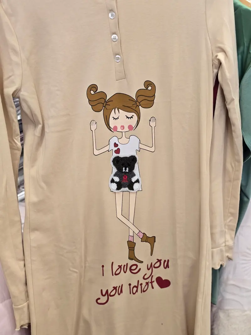 Camicia da Notte Donna 'I Love You Idiot' - Cotone Morbido con Pizzo Bacirubati