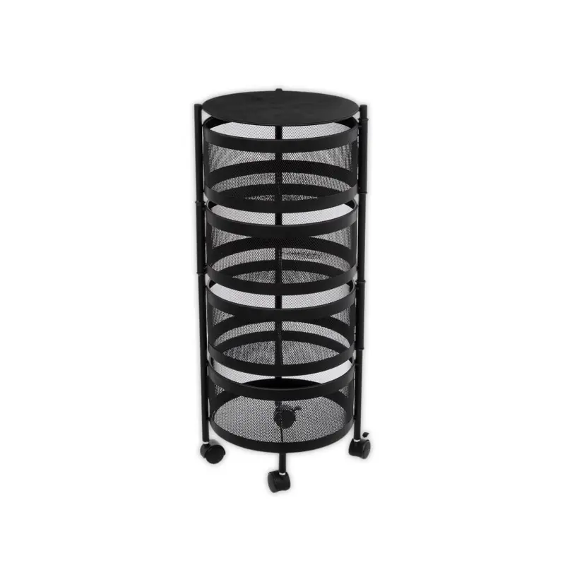 Carrello Portaoggetti Cucina Nero Ferro 4 Livelli Cestelli Apribili Carrellino Rotelle Girevoli Cucina Bagno Ufficio
