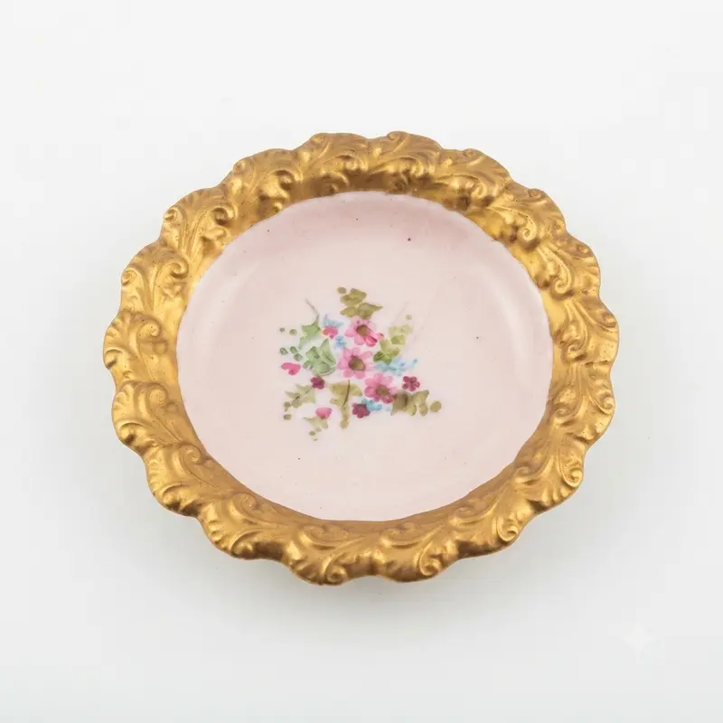 Cattin Piattino in Porcellana Rosa Oro Dipinto a Mano 9,5 cm